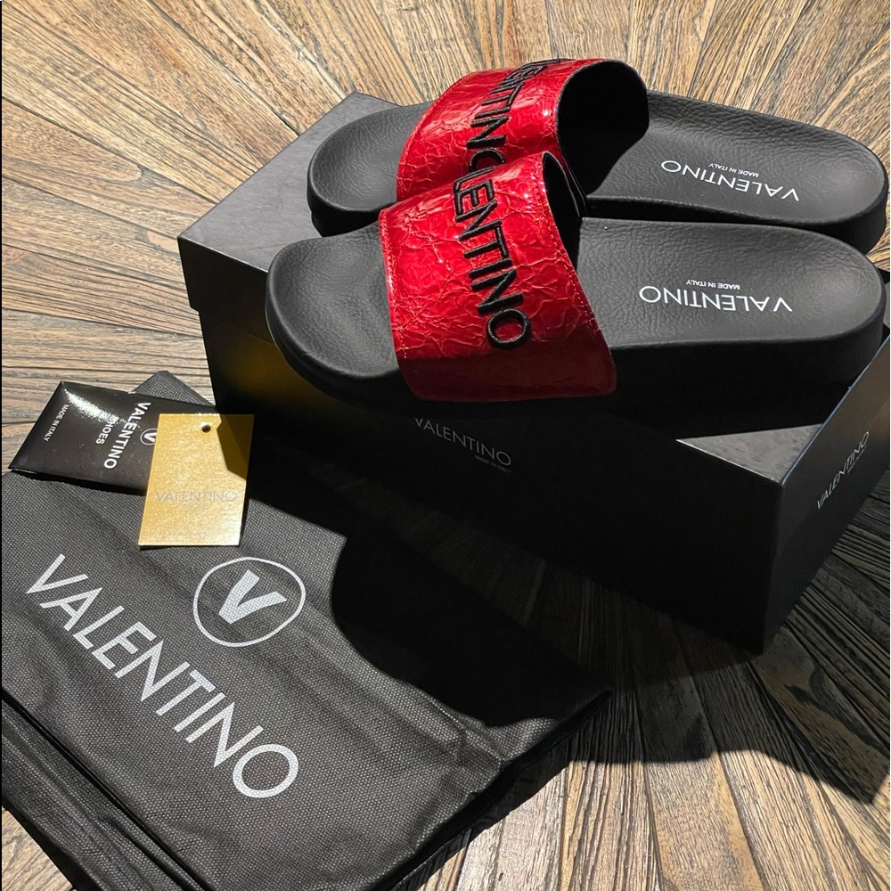 Brand new red Valentino slides, size 8